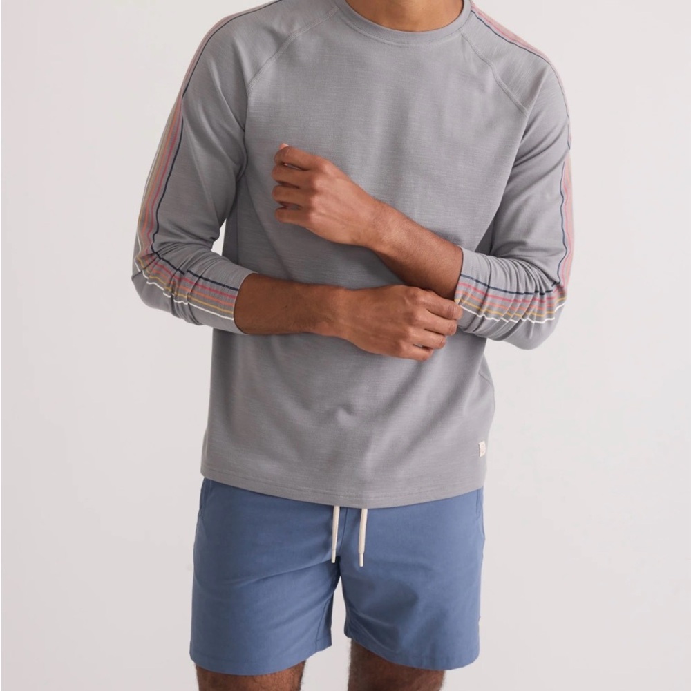 NWT Marine Layer Midweight Long Sleeves Air Crew Tee in Mockingbird with Stripes